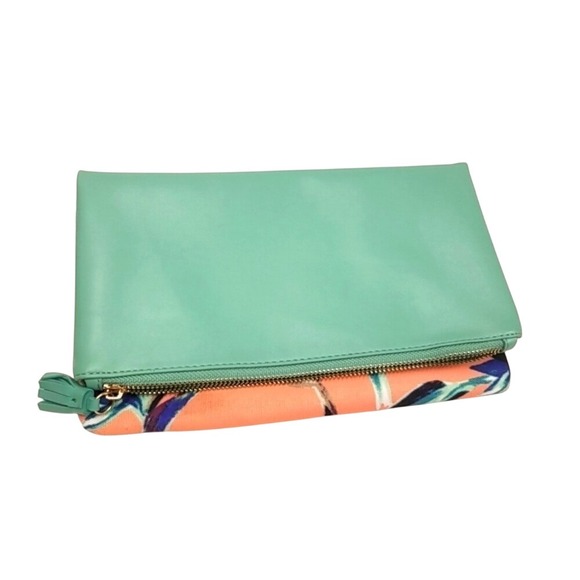 Rachel Pally NWOT Mint Green Bird OF Paradise Floral Zip Clutch Evening Bag‎ - Picture 1 of 7